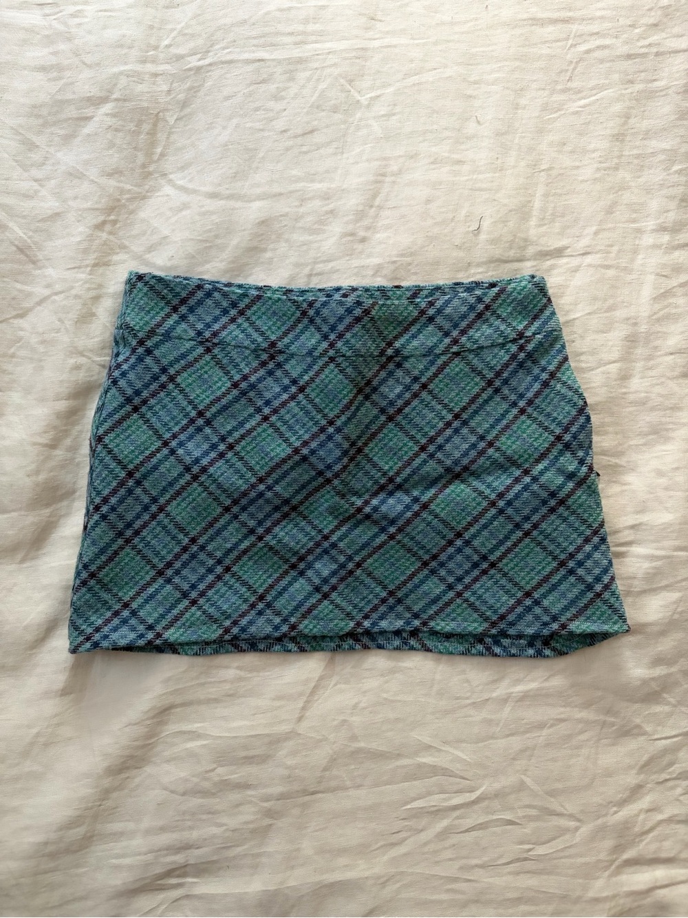 Vintage Liquid Teal & Navy Plaid Mini Skirt